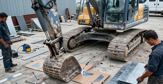 挖掘机大小臂开裂原因_挖掘机大小臂开裂修复方法_圆锥破机架裂纹现场不动火铆焊维修