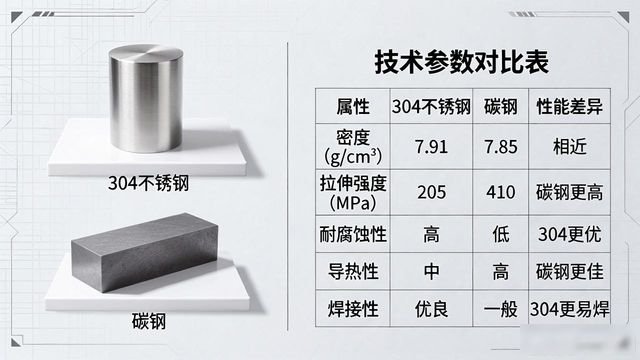 304不锈钢与碳钢铆焊工艺区别_碳钢与304不锈钢选材_材料性能对比分析