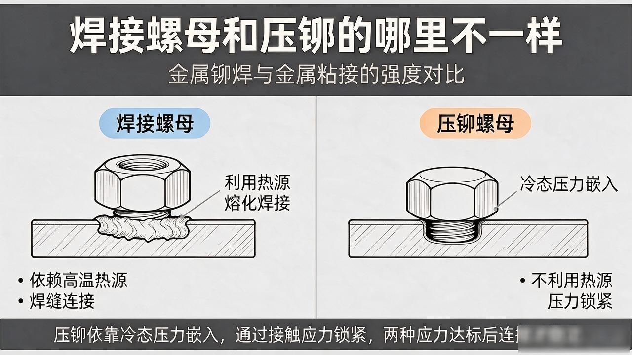 压铆螺母薄壁板压力嵌入接触应力_焊接高温金属合金分子力_金属铆焊与金属粘接的强度对比